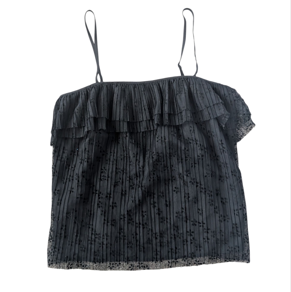 NWT. J. Crew Black Flutter Lace Cami Top Sz.S